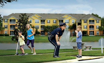 Diplomatic Treasury Reserve officer guarding multi-family housing