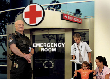 Diplomatic Treasury Reserve officer guarding emergency room entrance