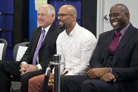 Pictured at the event are from left to right: Illinois Governor Pat Quin, Entertainer Common, and Magic Johnson